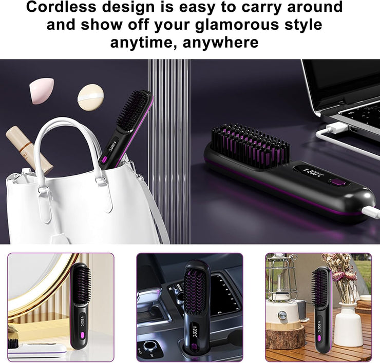 Fer À Lisser Sans Fil - Brosse À Air Chaud avec Technologie Ion Négatif pour des Cheveux Lisses et Soyeux en un Instant - Rechargeable par USB et Design Anti-Brûlure